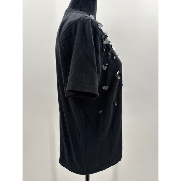 J. Crew Black Sequin Embellished T Shirt Women Size L Short Sleeve Top - Picture 3 of 8